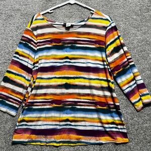 Peck & Peck Woman’s Watercolor multicolor 3/4 Sleeve Blouse Top Size Large